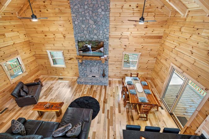 Queen over queen bunk bed accommodations at Happy Hours Cabin