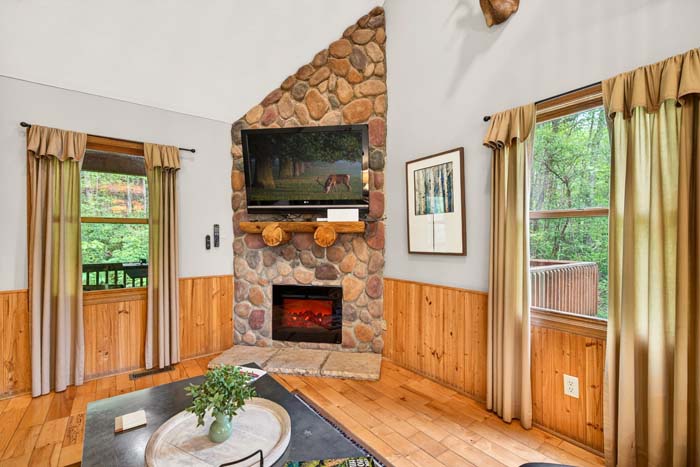 Outdoor hot tub at woodland cabin retreat
